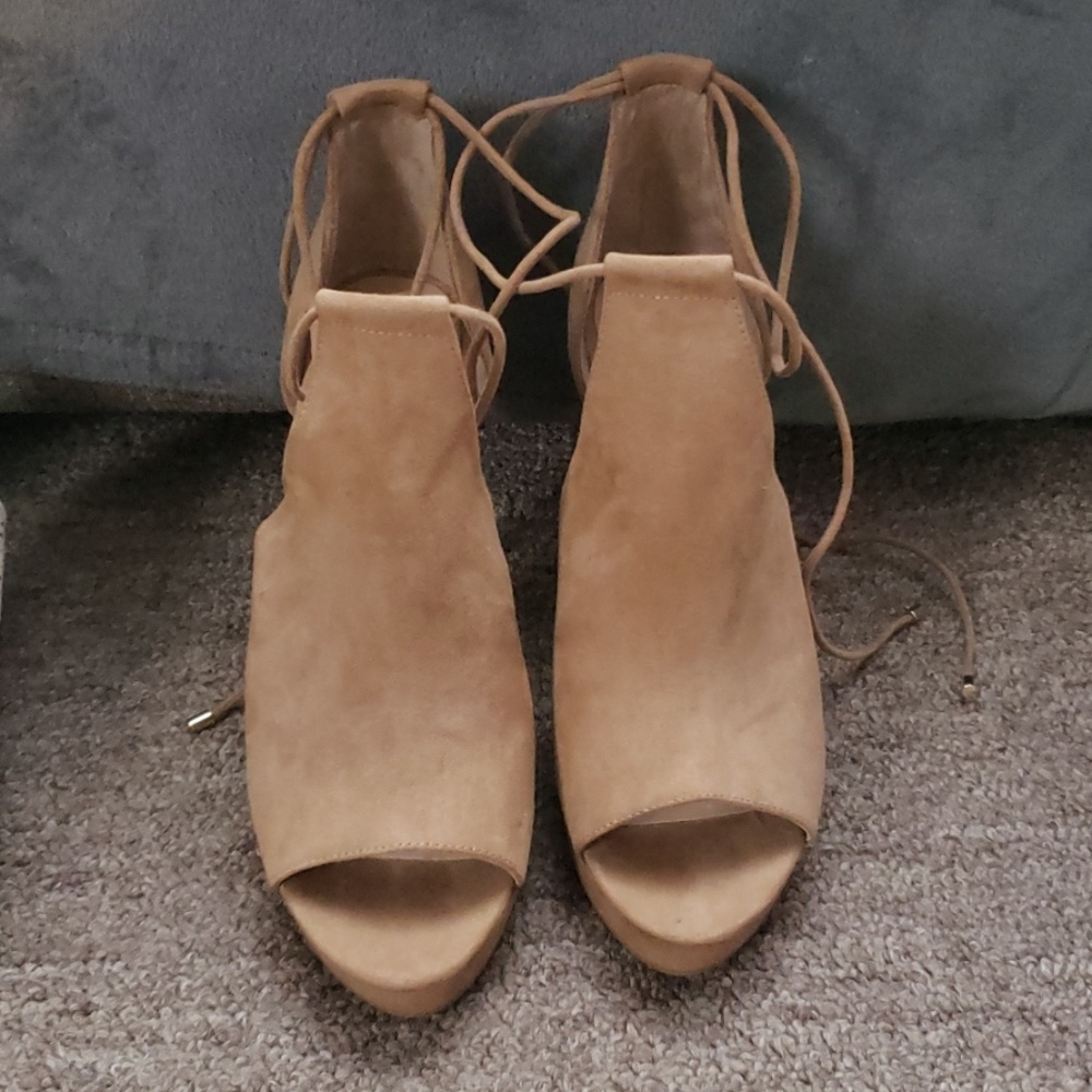Sexy strappy tan heels